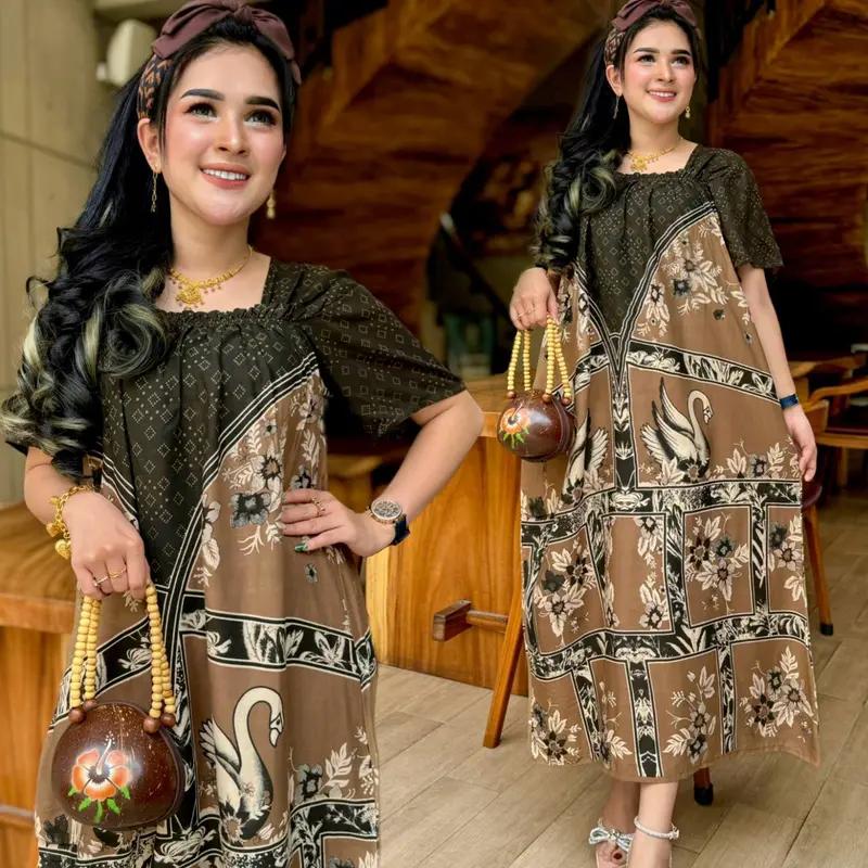 Daster Fuji Jumbo Motif Cinderella Rayon Super Bumil Panjang Wanita Polos Bunga 2
