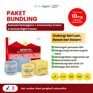Neoalgae Paket Bundling Astaxani Nutraglovv & Amona Day Night Cream Nutrisi Alami Mencerahkan Flek Hitam Antioksidan BPOM