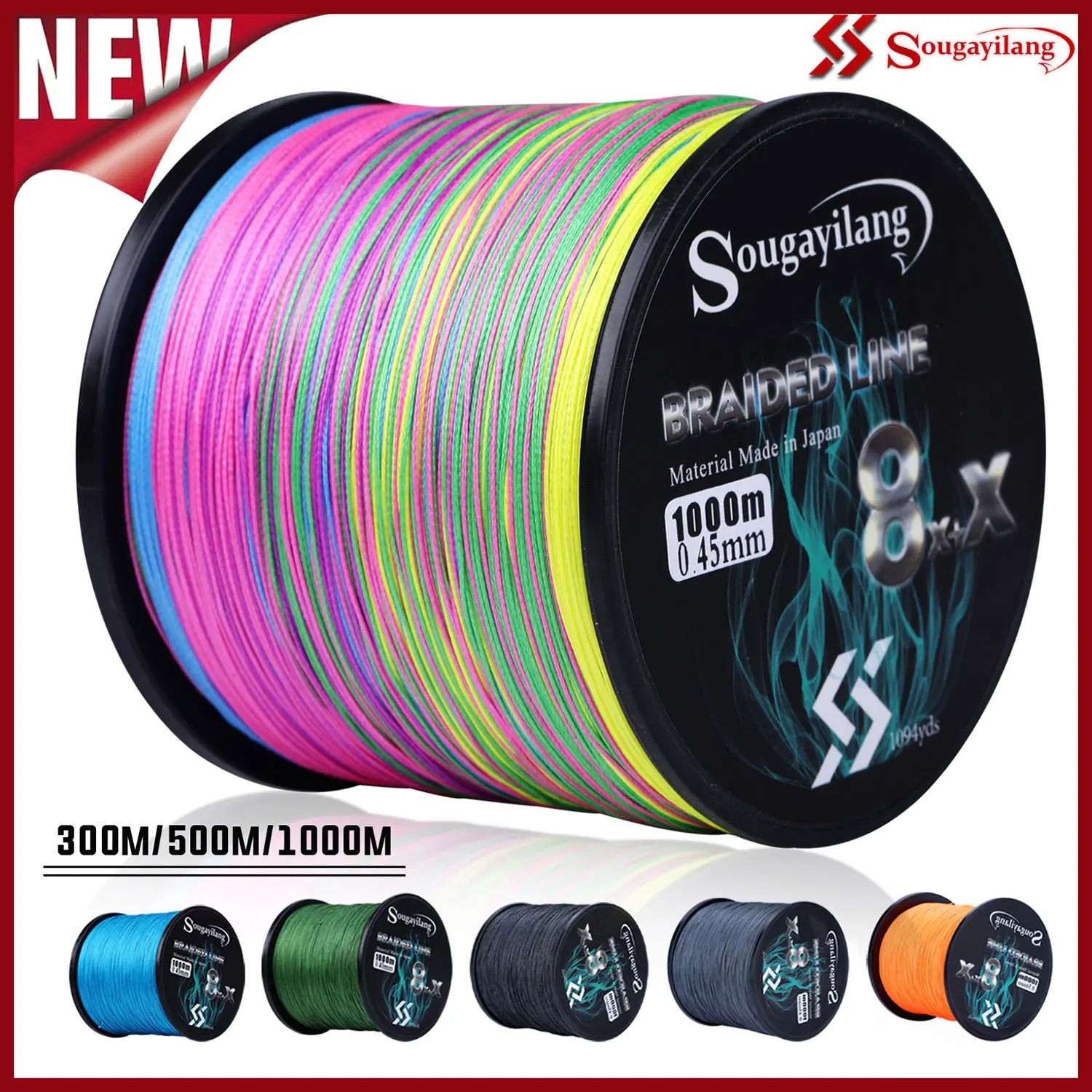 Sougayilang 9 Strands PE Fishing Line Raid Multifilament Fishing Wire Carp Fishing Line Tool 300M 500M 1000M