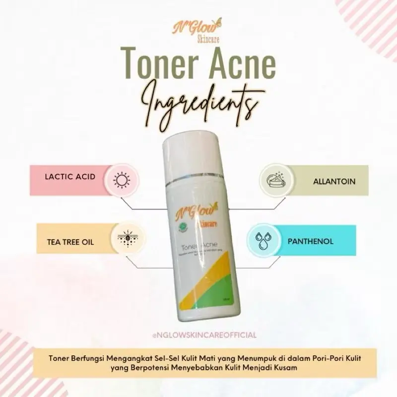 NGlow Skincare Toner Acne N'Glow dengan Lactic Acid Tea Tree Oil Allantoin & Panthenol untuk Kulit 0