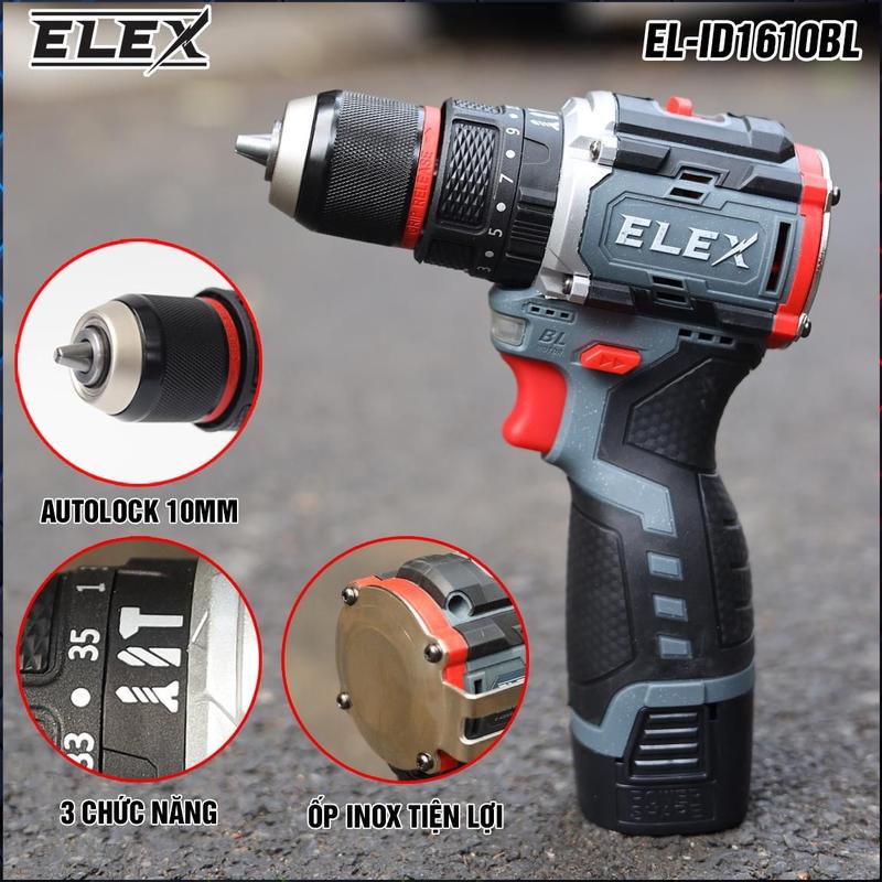 Máy khoan pin ELEX EL-ID1610BL, Không chổi than, Chuyên khoan bê tông, khoan tường, sắt, gỗ, bắt vít, Có khóa trục 7