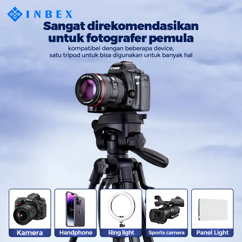 【K】【Beli 1 Gratis 4 】【24H shipping】【warranty 30 HARI】 INBEX Upgraded 3520 Dual Level Tripod Black+black storage bag+INBEX Bluetooth Remote Control/Remote Selfie Shutter /Wireless Remote for Android IOS Smartphone Aluminium Hitam 2