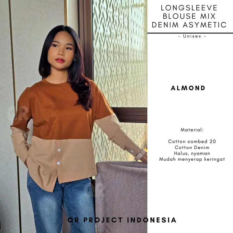 Kaos Blouse Atasan Wanita Double Layer Cotton Combed Mix Denim 4