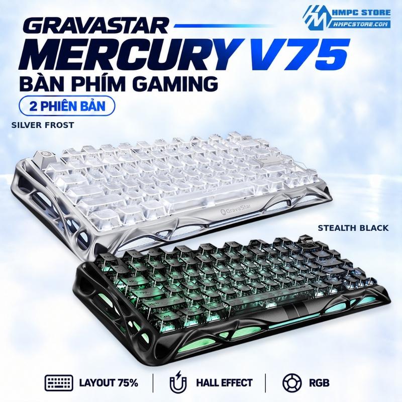Bàn phím gaming GRAVASTAR Mercury V75 | Layout 75%, Hall Effect, RGB, bảo hành 12 tháng