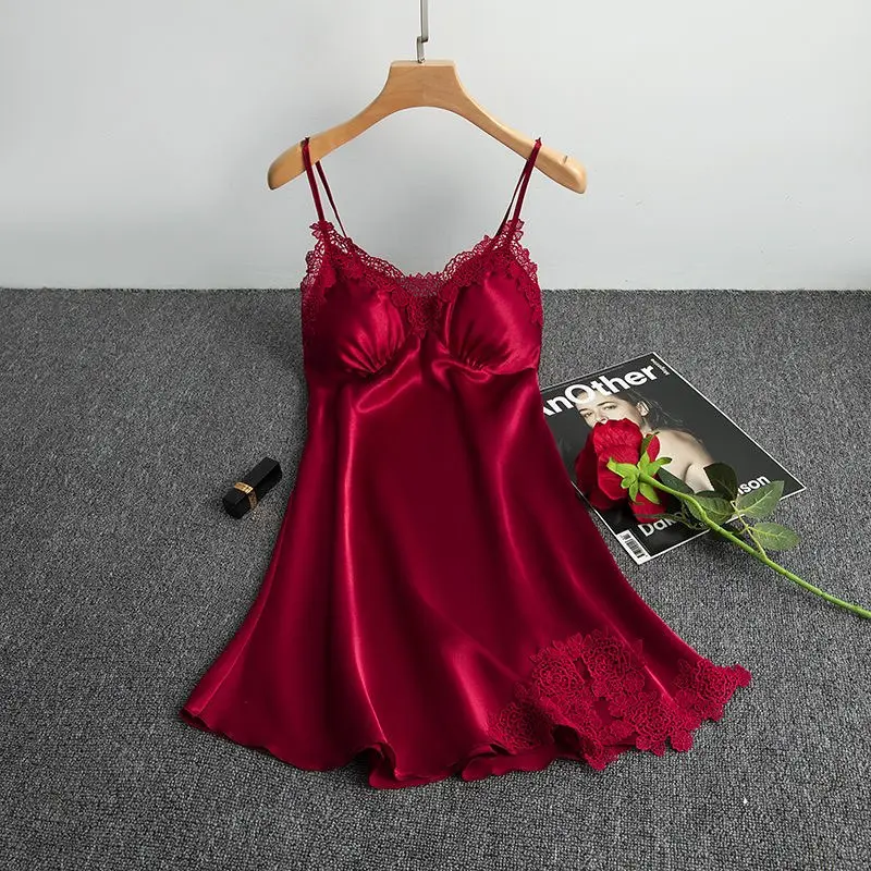 [M'sia Stock] Women's Summer Ice Silk Net Red Nightgown Thin Section 2023 New High-end Solid Color Silk Home Clothes