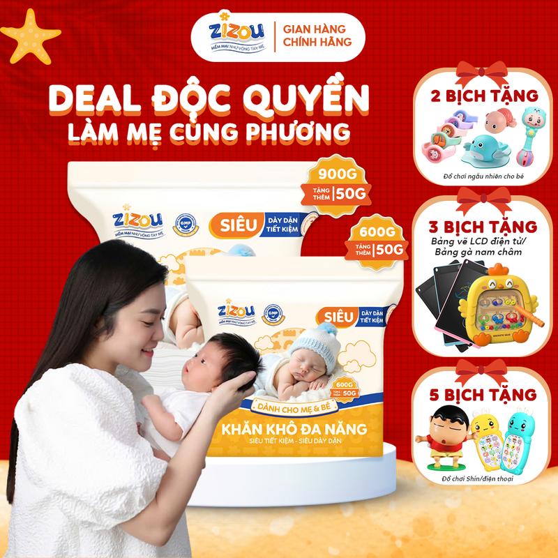 CFV Khăn Khô Đa Năng Zizou Cho Bé – Mềm Mại Dày Dặn Vải Không Dệt Tiệt Trùng UV Không Hóa Chất CHÍNH HÃNG – 950g | 650g