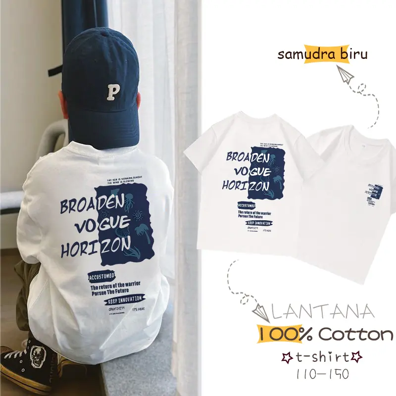 LANTANA Kaos Anak samudra biru 4-12 Tahun P0051 Pola Fashion Cetak 100% Cotton Combed Menjadi Tren Besar Tahun Ini oversize T-shirt