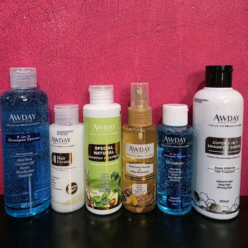 READY! Awday Shampoo serum 3in1 250ml & 100ml shampoo awday hair treatment Haircare Rontok Menthol Conditioner Biotin Ketombe Perawatan Sampo Extract Vitamin Melembutkan 1