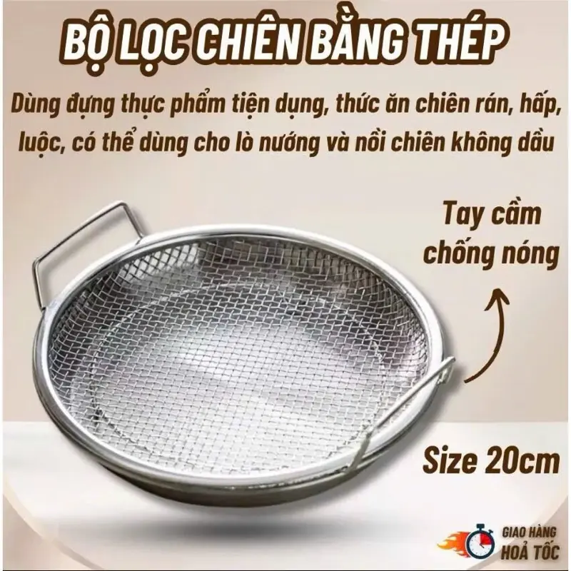 Bộ Khay Kèm Vỉ Lưới Lọc Dầu, Chất Liệu Inox 304, Khay Đựng Ráo Dầu Mỡ Cao Cấp,Giá Ráo Dầu Size 20cm âu  đựng  mỡ  lợn  inox  304 loc