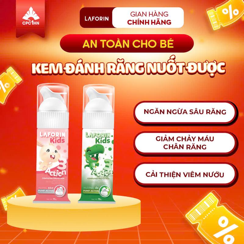 Kem Đánh Răng Chống Sâu Răng, Nuốt Được Laforin Kids Cho Bé Lọ 75g