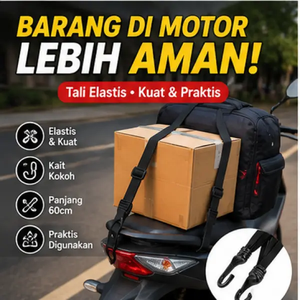 60cm Tali Bagasi/Box Sepeda Motor Elastisitas Multifungsi Tali Jaring Helm Motor Tali Pengikat Barang dengan Kait Kuat untuk Jok Belakang, Helm, Tas & Barang Bawaan Karet Elastis Kait Kokoh untuk Tas, Kardus, Jaket & Perlengkapan Touring Kain Motorcycle