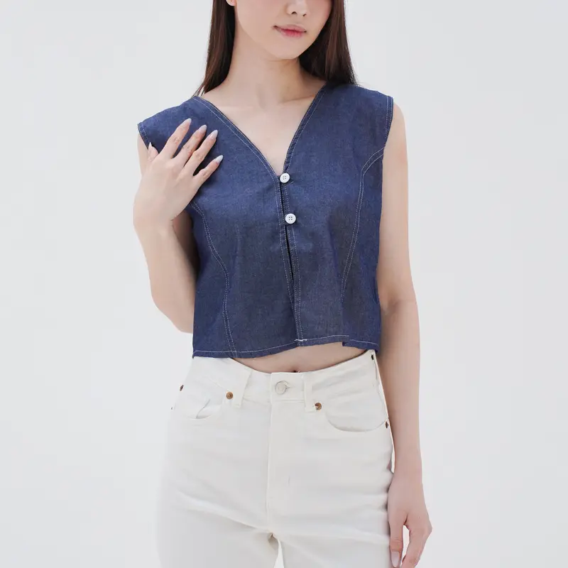 Vest Outer Rompi Wanita Tali Kancing Soft Jeans Bella 3