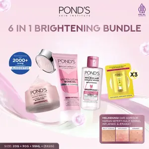 [6 in 1 Brightening Bundle] Pond's Bright Miracle Light Biome Gel 20gr + Pond's Bright Miracle Gel Cleanser 90gr FREE Micellar Water 55 ml + UV Miracle Bright SPF 50 2gr x 3