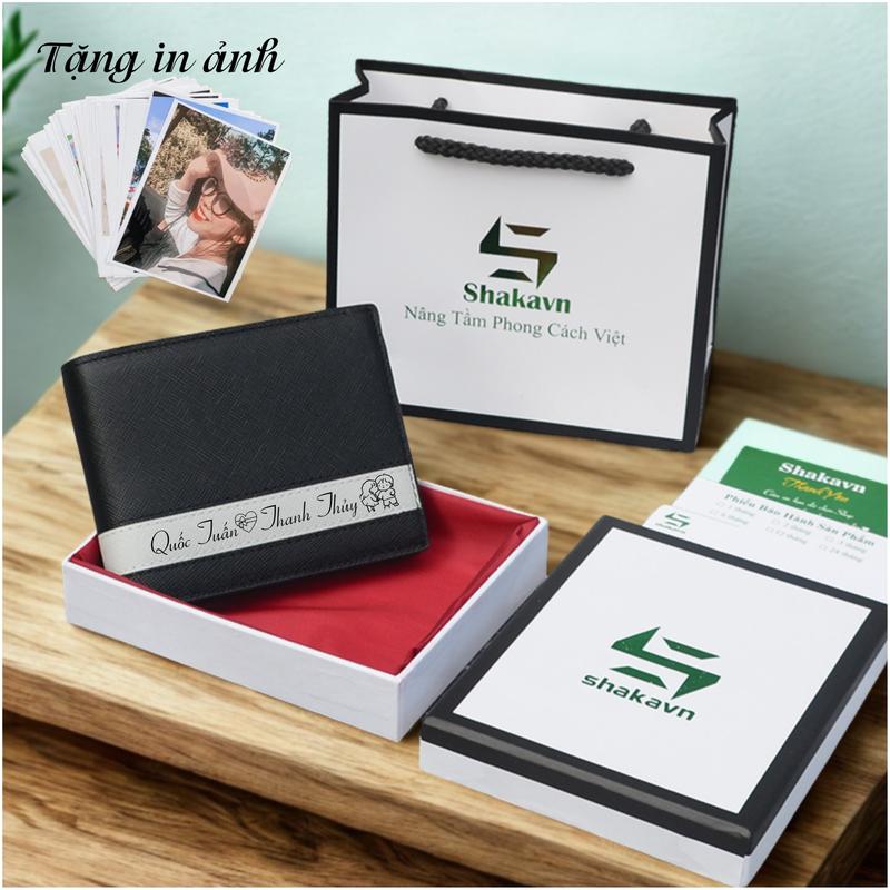 Ví nam khắc tên Ví khắc tên theo yêu cầu bóp nam Shakavn - Tặng kèm túi hộp thiệp in hình Wallet