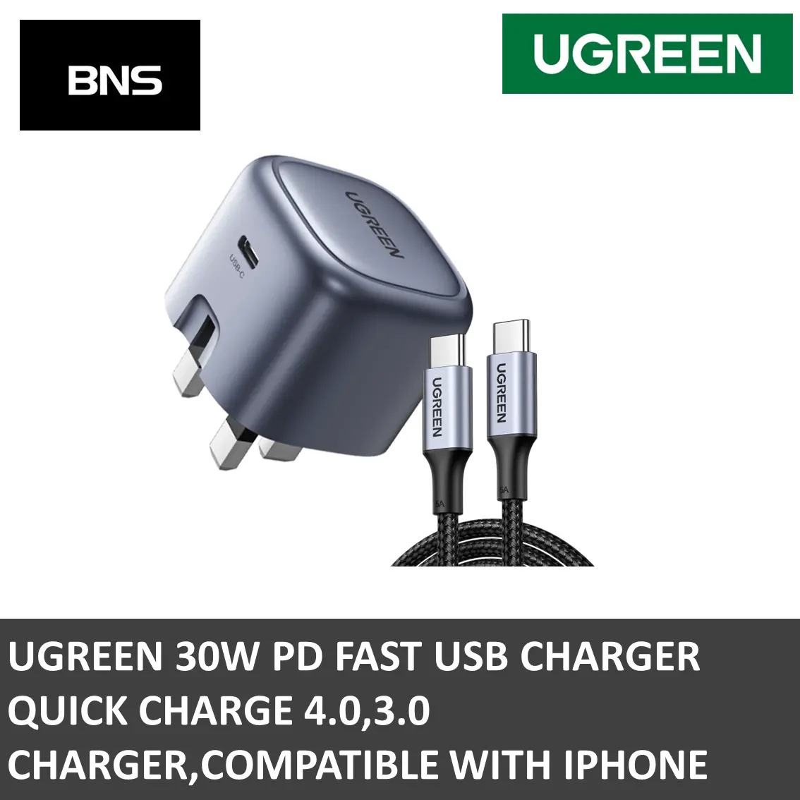 UGREEN NEXODE 30W GaN FOLDABLE CHARGER PD FAST USB TYPE C TRAVEL CHARGER - CD305-25114
