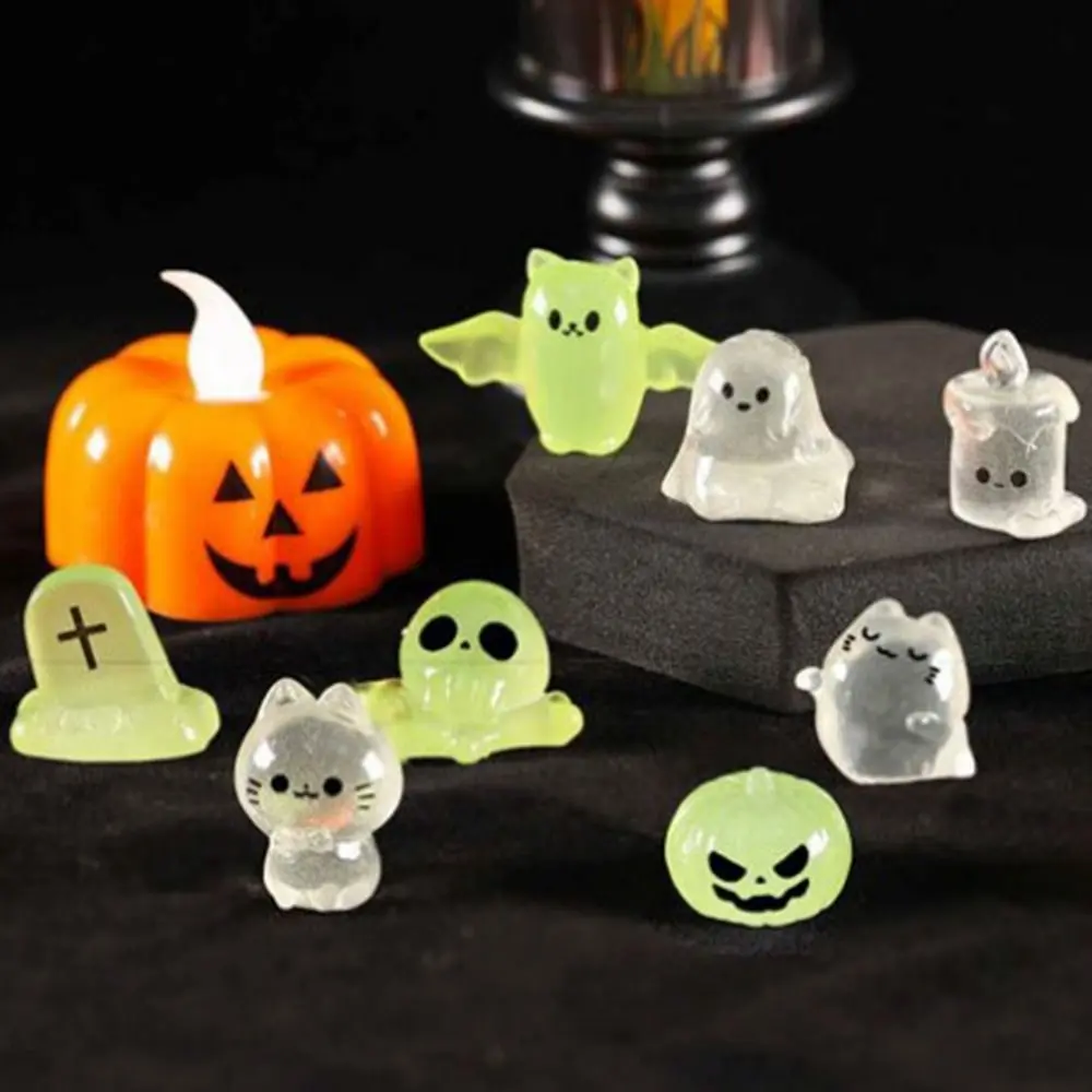 Landscape Ornaments Cartoon Halloween Luminous Ornaments Mini DIY Ghost Pumpkin Ornaments Cute Ghost Animal Miniature Figurine Room
