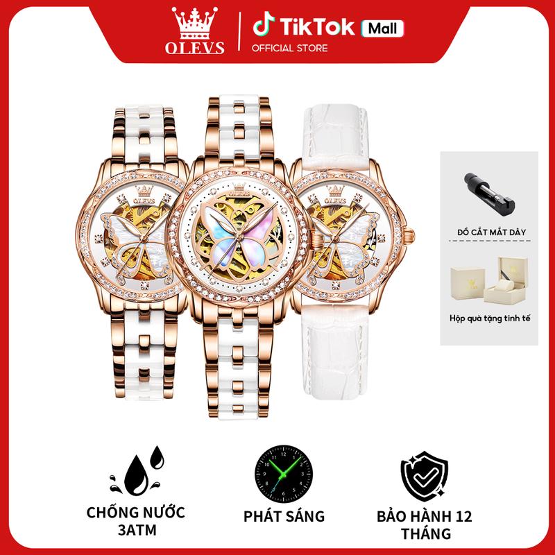 Đồng Hồ Cơ Nữ Chính Hãng OLEVS-6622 Chống Nước Đính Đá Hình Bông Hoa Dây Thép Không Rỉ Sang Trọng Dành Cho Mọi Phụ Nữ Thời Trang Thanh Lịch Size 35MM