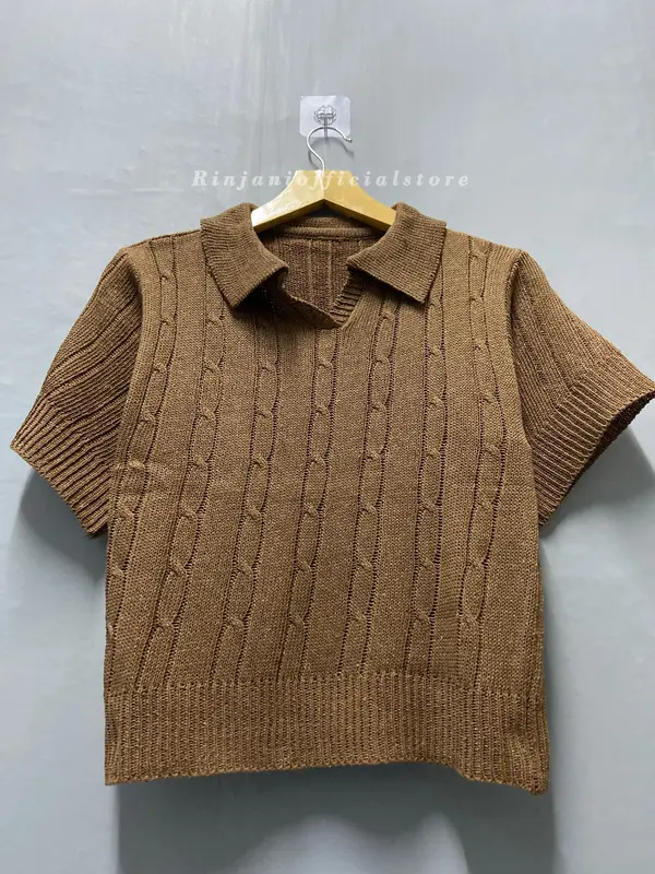 Clara baju rajut style korean best product Bunga Fit Garis Lembut Wanita Knitwear Nyaman Lengan Pendek 5