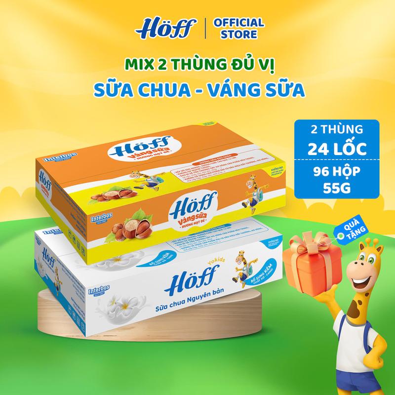 Combo 2 Thùng Mix Sữa chua Hoff và Thùng váng sữa/ cháo sữa/ organic bất kỳ (96 hộp - 55g)