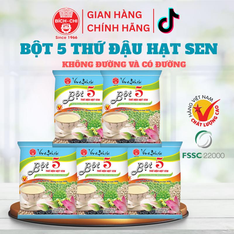 Combo 5 Bịch Bột 5 Thứ Đậu Hạt Sen Bích Chi - Không Đường và Có Đường - (Bịch 10 Gói Lẻ)