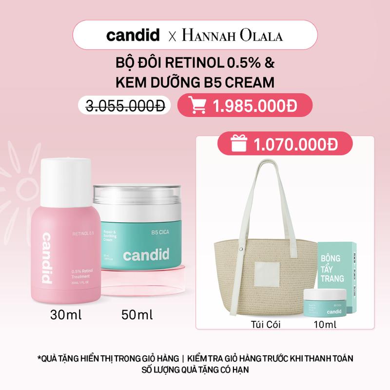 CANDID x HANNAH OLALA - BỘ ĐÔI RETINOL 0.5% & KEM DƯỠNG ẨM PHỤC HỒI CICA 50ML