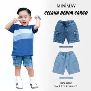 Celana Pendek Denim Anak Cargo Saku Laki Laki Perempuan Usia 1 2 3 4 5 6 7 8 9 10 11 12 Tahun Minimay Maysara