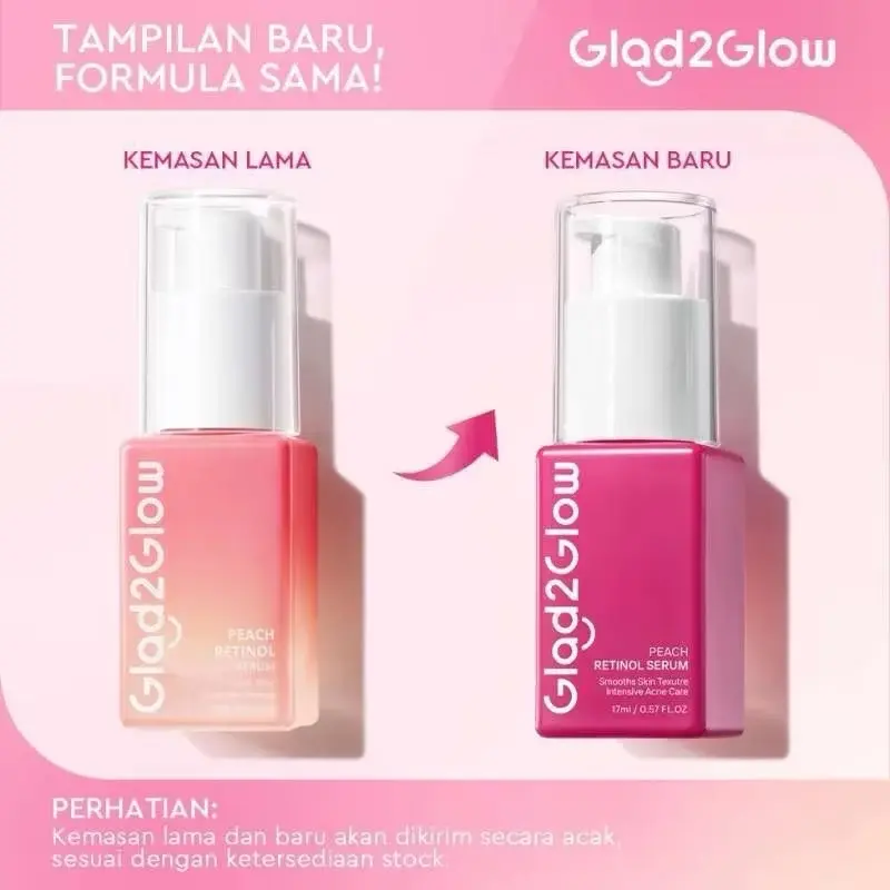 [PROMO 2in1] Glad2Glow Peach Retinol Serum 17 ml  + Glad2Glow Peach Retinol Moisturizer 30gr skin barrier Retinoid Memudarkan Garis Halus Memudarkan Kerutan Menghaluskan  merawat jerawat dan kemerahan 1
