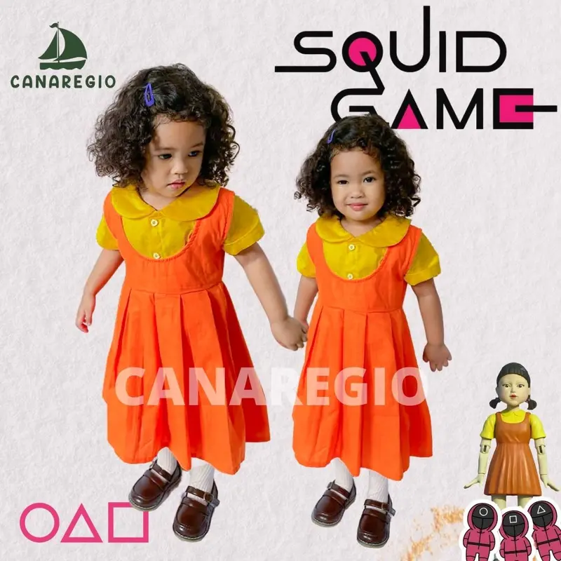Kostum Boneka Squid Game / Baju Viral / Kostum Photoshoot Anak / Kostum Baju Dress Viral / Kostum boneka Squid Game anak perempuan / Younghee Dress / Kostum Bayi / Squid Game 4