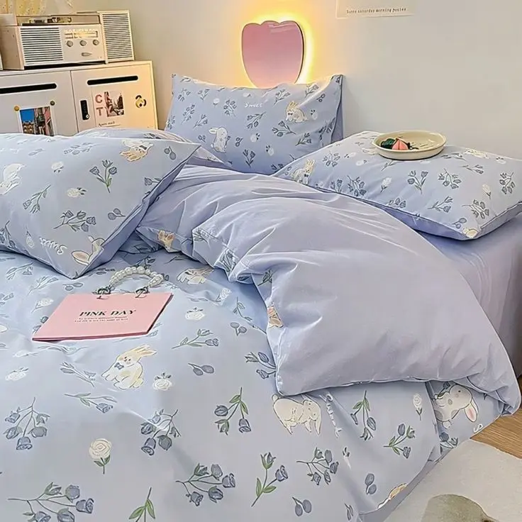 OKESTORE || Sprei Tinggi 30 cm Gratis 2 Sarung Bantal dan 2 Sarung Guling Varian Motif Bunga-Bunga, Kotak-Kotak, Gradiasi Aesthetic Karet Katun Okestore