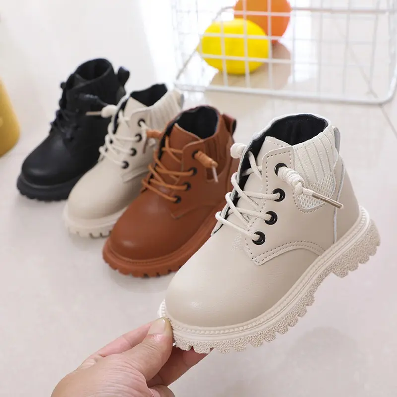 Children's Shoes Martin Boots Children's Soft-soled Non-slip Leather Surface Waterproof And Dirt-resistant Zipper Fashion All-match
