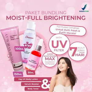 Clearan Beauty Paket Bundling (Lotion, Toner, dan Body Serum) Moist-Full Brightening dengan UV Filter 7 Hari Kulit Cerah Fresh & Putih Merata 150ml 100ml 30ml