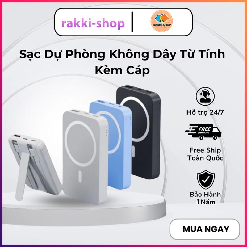 Sạc Dự Phòng Không Dây 10000mAh, Pin Dự Phòng Tích Hợp 2 Dây Sạc, Sạc Siêu…
