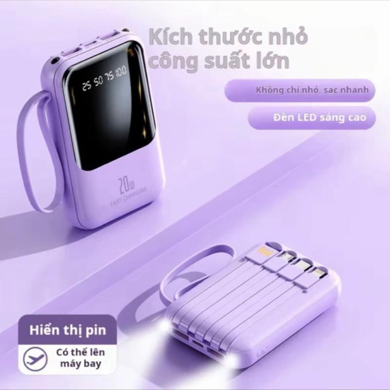 PIN DỰ PHÒNG 20.000mAh – SẠC ĐIỆN THOẠI MỌI LÚC MỌI NƠI! Sạc 5 điện thoại cùng lúc 4 cáp sạc tháo rời tương thích android / iPhone