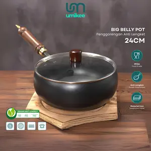 [ EXCLUSIVE] Panci Wajan Besar Big Belly Pot 24cm – Anti Lengket Tanpa Coating, Gagang Kayu Klasik