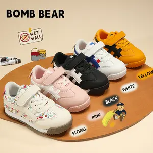BOMBBEAR  6503 Sepatu Sekolah Anak Fashion Sneakers Onitt bahan Strap Velcro Kulit Sintes Premium, Kualitas Nyaman Lentur Ringan Desain Ergonomis untuk Aktivitas Aktif Si Kecil! warna Hitam, Putih, Kuning, Pink dengan ze 26-36