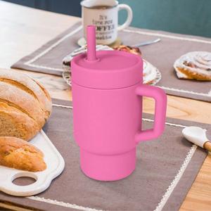 Vaso de agua con aislamiento al vacío de silicona con tapa y pajita, para té helado o café, vaso educativo para niños ideal para viajes en verano, antiquemaduras, portátil y fácil de limpiar