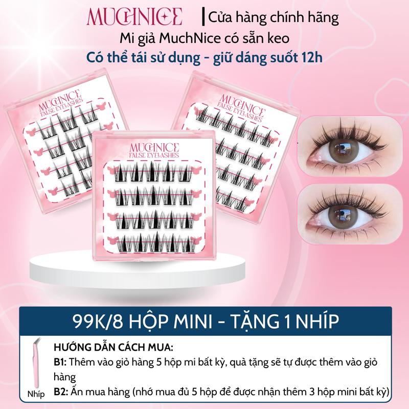 [99k/8 hộp mini] Mi giả MuchNice tự dính không cần dùng keo bản du lịch dễ gắn, tái sử dụng nhiều lần, gắn dễ dàng  Nữ Cosmetic Trang Điểm