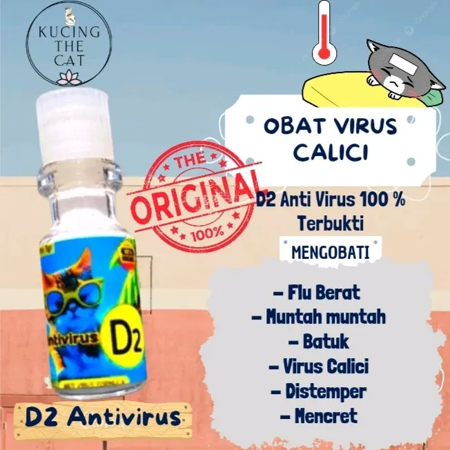 Obat Kucing Anti Virus D2 - obat virus calici / Obat Flu Berat , Panleu, Distemper, Mencret, Pipis Darah