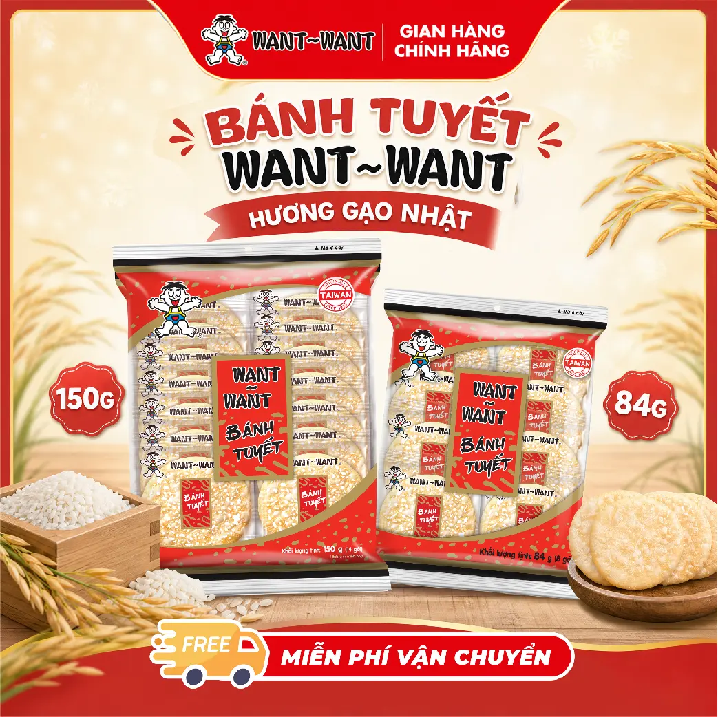 BÁNH TUYẾT WANT-WANT HƯƠNG GẠO NHẬT 84G (8 gói) & 150G (14 gói) GIÒN NGON, TIỆN LỢI