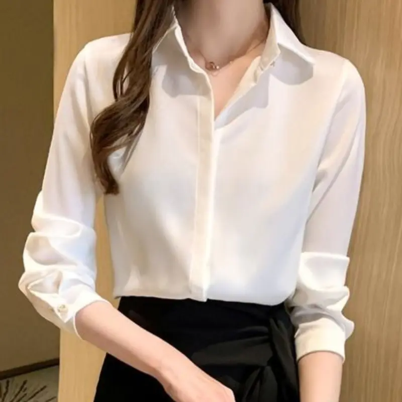 Kemeja Atasan Wanita Polos Untuk Kerja Lengan Panjang Full Kancing Bahan Shakila Twill 1