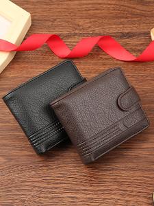 Cartera corta para hombre de cuero sintético (PU), elegante y minimalista, con bolsillos para monedas y tarjetero portátil; cartera multifuncional para hombre con cremallera y hebilla, negocios, múltiples ranuras para tarjetas y cierre de presión.