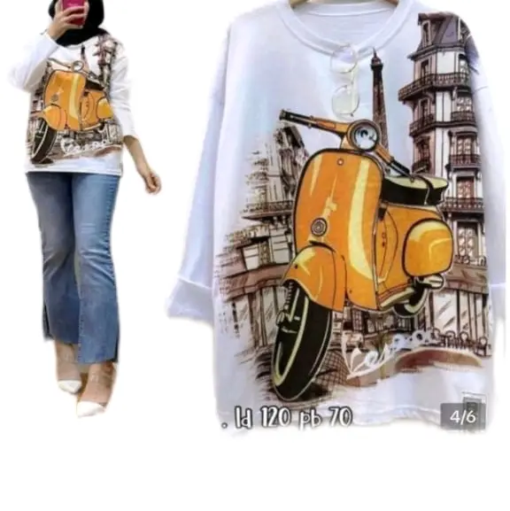 Fashion wanita terbaru Kekinian Hijab Lengan Panjang Motif Semi Vespa Casual Baju Muslim Remaja Nyaman