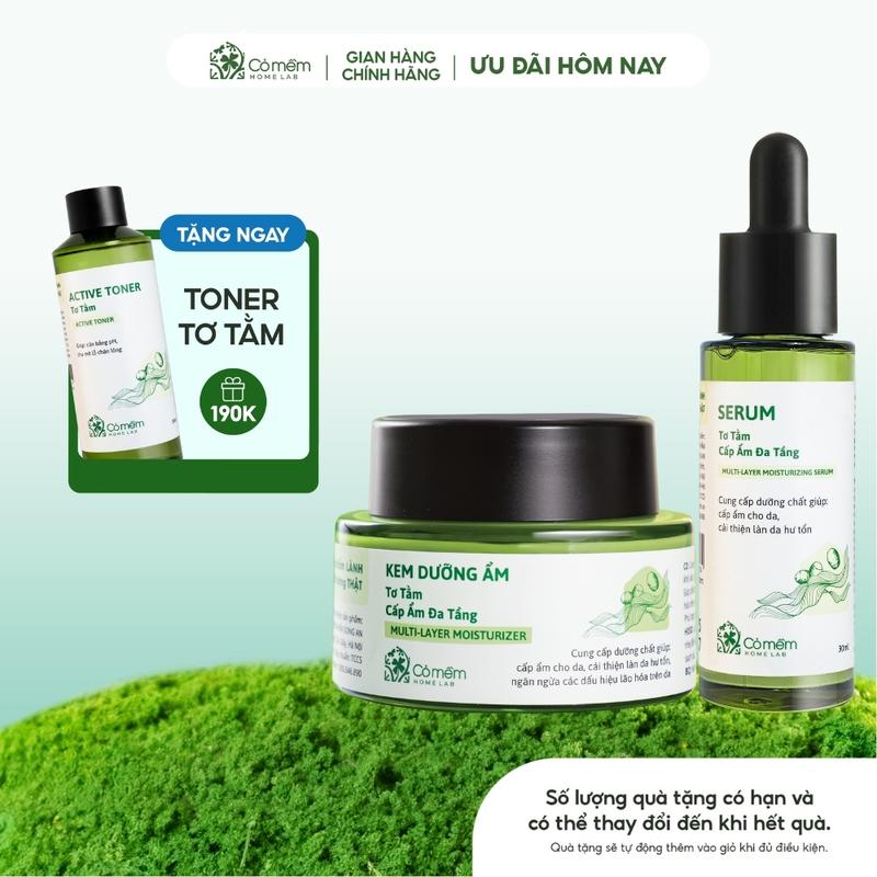 [COMBO TẶNG QUÀ MIỄN PHÍ] Combo Dưỡng Da Mặt Serum Kem Dưỡng Ẩm Đa Tầng Tơ Tằm Cải Tiến Mới Với Hoạt Chất HA - Ceramide - BetaGlucan