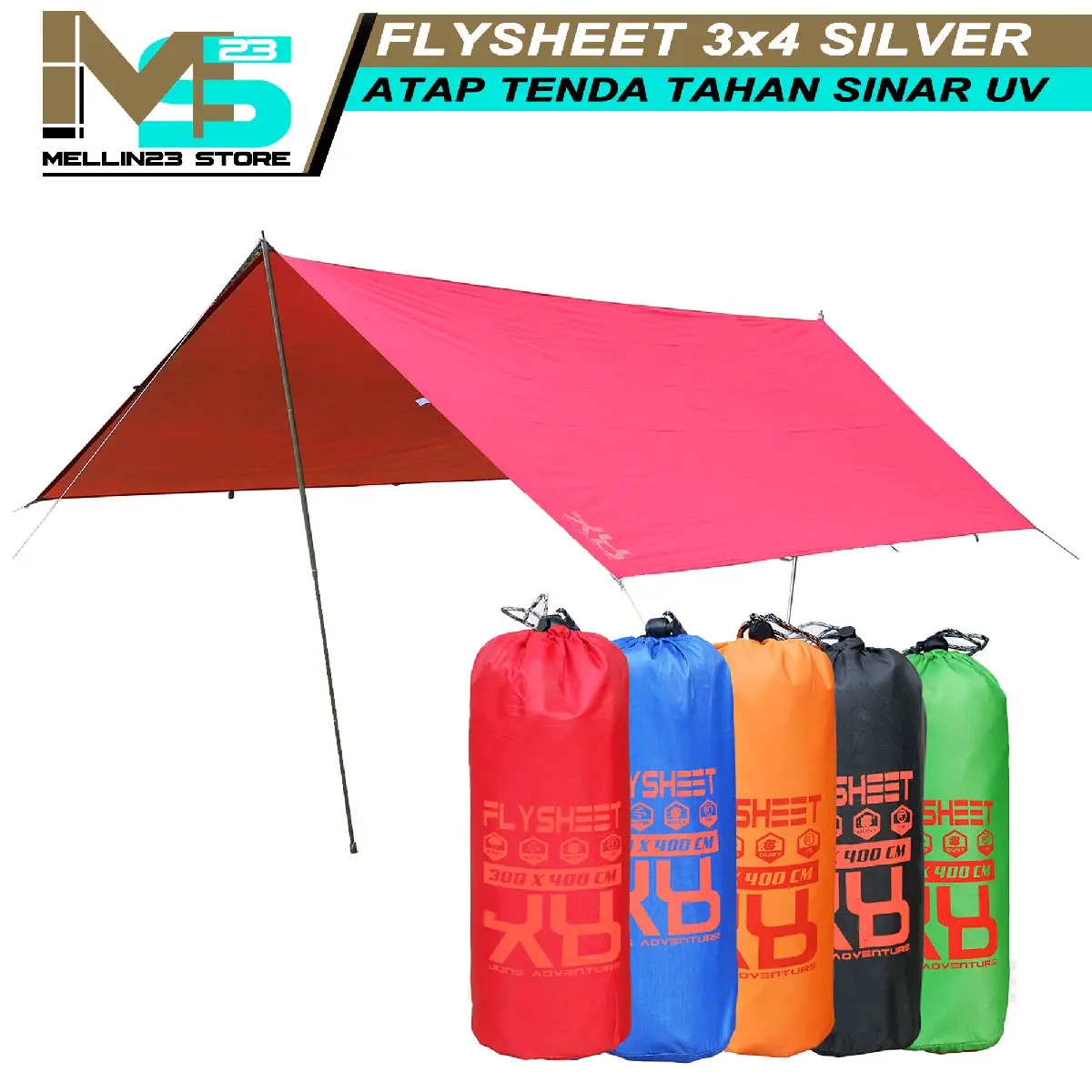 flysheet tenda 3x4 meter matt polyester silver WP original june adventure flysheet camping