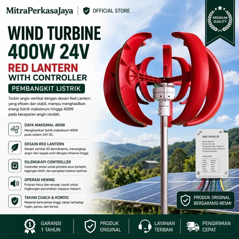 Wind turbine 400W 24V Red Lantern With Controller pembangkit listrik