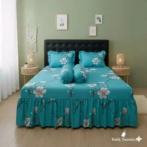 SPREI RUMBAI SAKURA BLUE MOTIF 180X200 160X200 120X200 FREE SARUG BANTAL SARUNG GULING