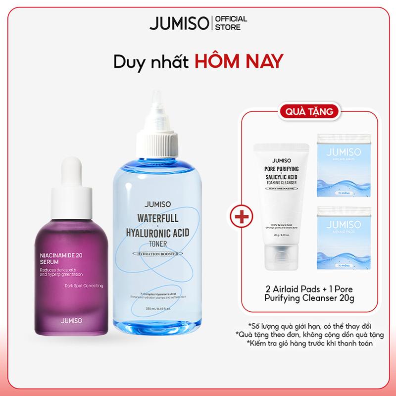 Jumiso Bộ đôi JUMISO Glow-Up Duo Waterfull Hyaluronic Acid Toner 250ml & Niacinamide 20% Serum 40ml hỗ trợ cấp ẩm làm sáng da nhạy cảm