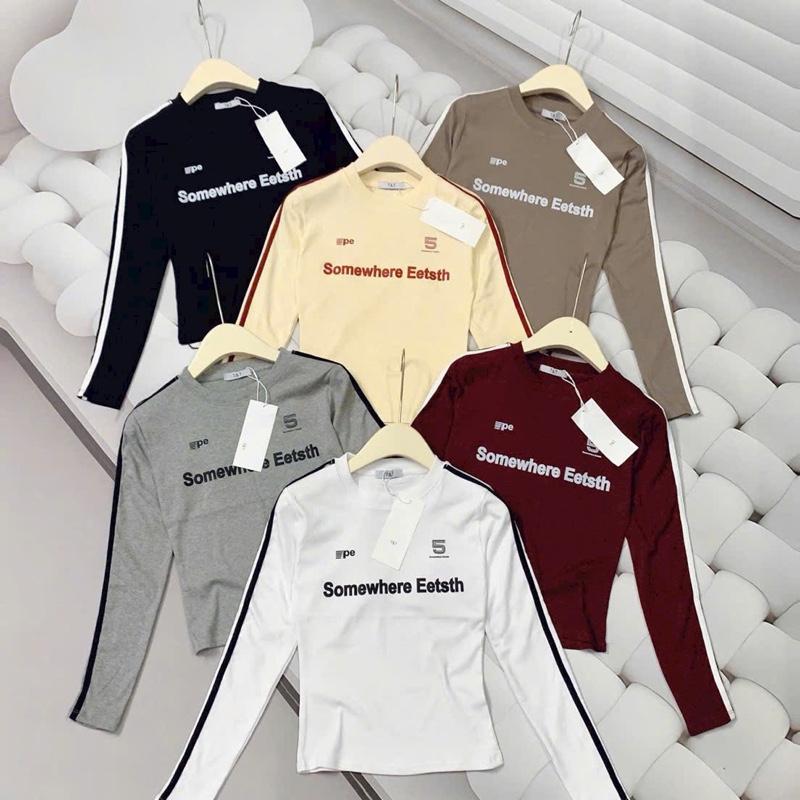 Áo thun chất Borip co giản 4 chiều from áo Baby Tee kiểu dáng ôm phối viền tay dài- Mã Baby áo thun tay dài