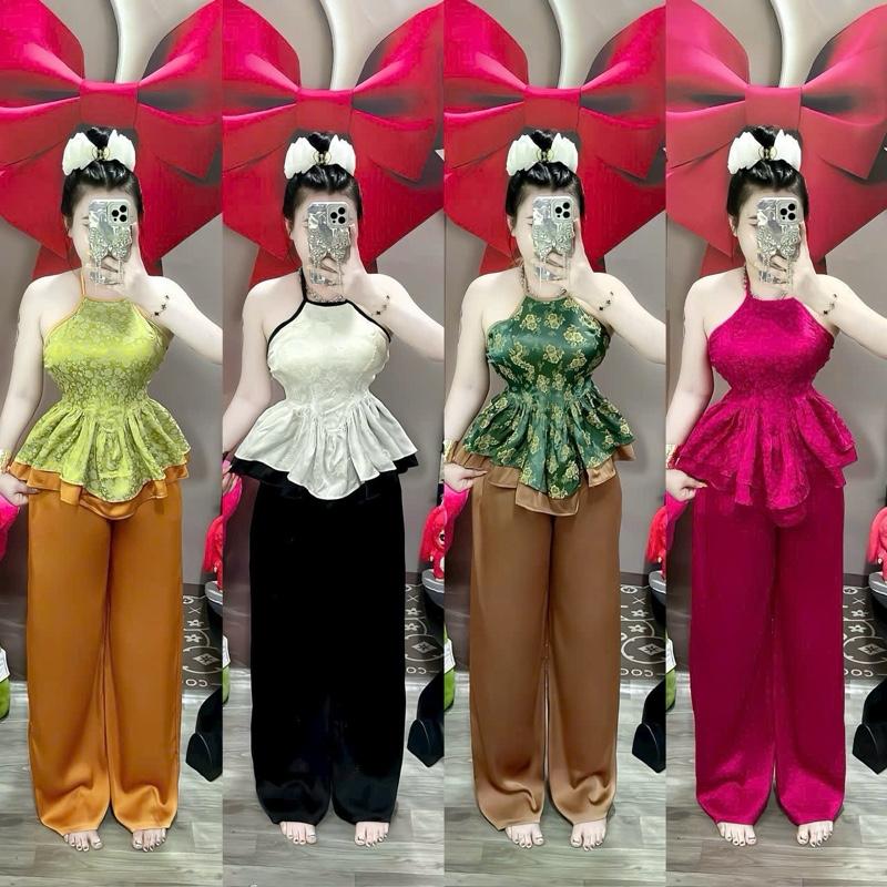 Yếm TếT Sét yếm gấm 2 tầng bèo quần suông có túi dưới 60 kí top women - Thời trang nữ