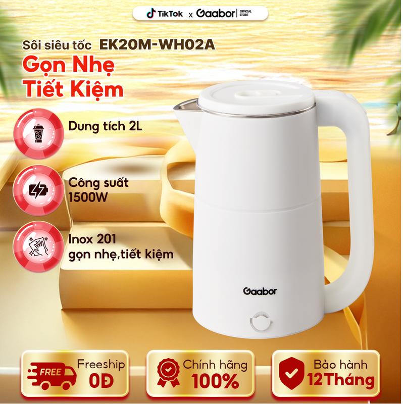 Bình đun siêu tốc ấm siêu tốc Gaabor EK20M-WH02A dung tích lớn 2 lít công suất 1500W lòng ấm thép inox 201 dễ vệ sinh an toàn Đun Nước Ấm Siêu Tốc Đun Nước Ấm Siêu Tốc Bình Đun Nước ấm siêu tốc ấm siêu tốc bền khách sạn